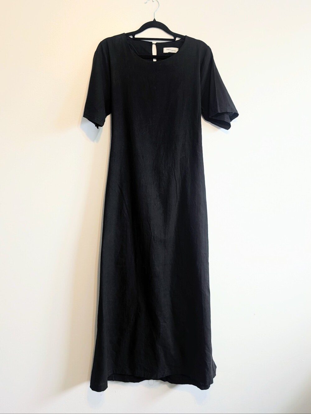 Double H Black Short-Sleeve Linen Blend Midi Maxi Dress
